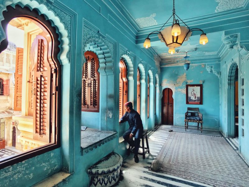 Indien Historisch Gebäude Mann Fenster