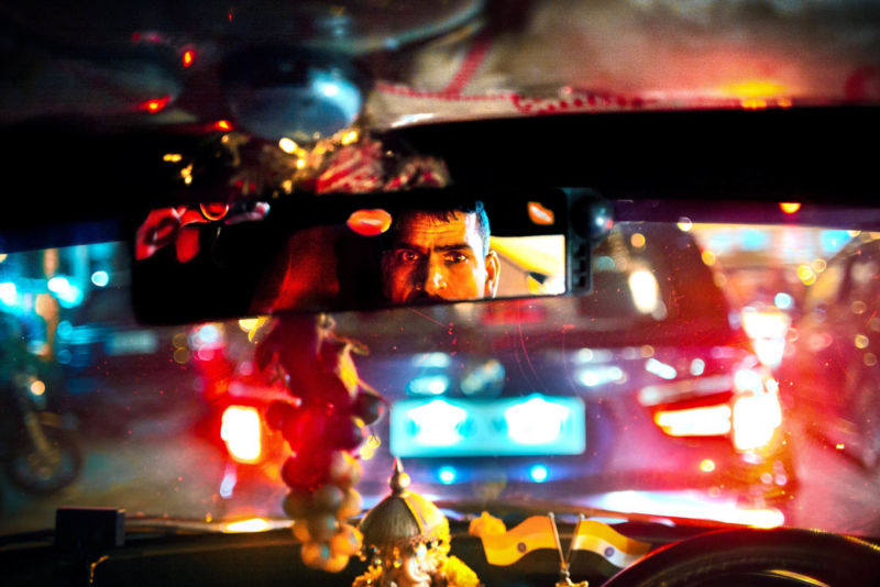 Taxi Indien Verkehr Bunt Lichter Spiegel