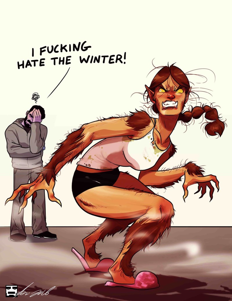 Winter Hass Mann Frau Comic Illustration Verwandlung