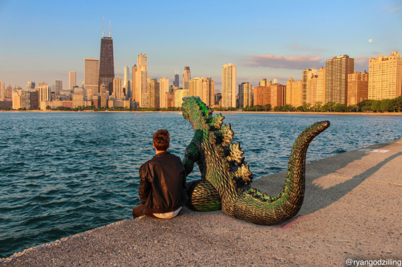 Chicago Wasser skyline sitzen chillen gucken Dino