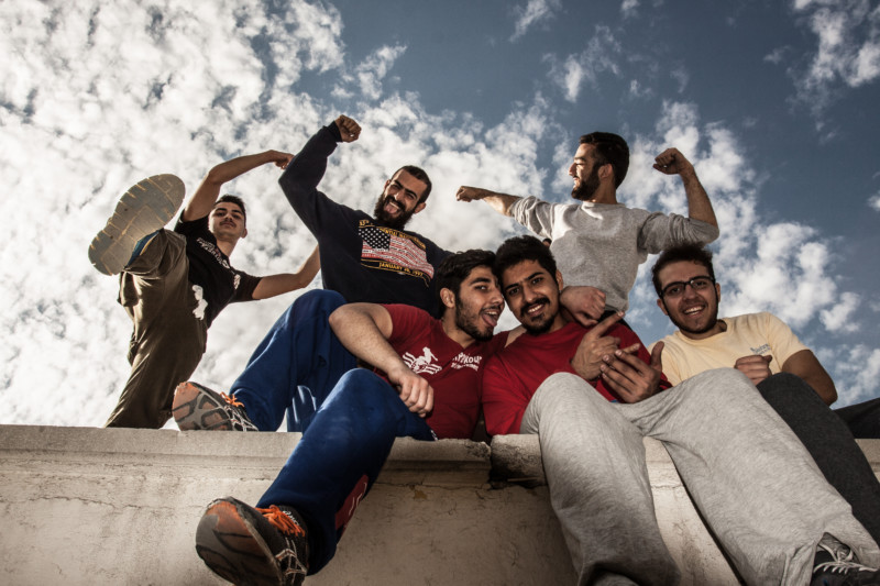 Parkour performers in Ekbatan are posing for the group photograph.