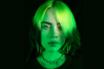 Portraitfoto von Billie Eilish vor schwarzem Hintergrund